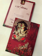 KLB932 Red Barat Ganesh Ji Padded Thick Wedding Card (2 Page)