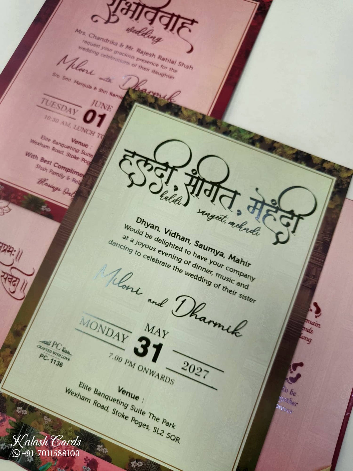 KLB932 Red Barat Ganesh Ji Padded Thick Wedding Card (2 Page)