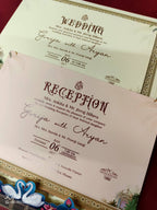 KLB938 Creme Royal Fort Padded Thick Wedding Card (2 Page & Couple Name Wooden Plate)
