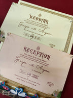 KLB938 Creme Royal Fort Padded Thick Wedding Card (2 Page & Couple Name Wooden Plate)