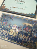 KLB940 Blue Royal Fort Barat Padded Thick Wedding Card (2 Page & Couple Name Wooden Plate)