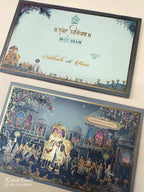 KLB940 Blue Royal Fort Barat Padded Thick Wedding Card (2 Page & Couple Name Wooden Plate)