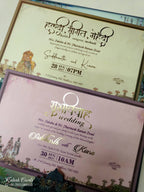 KLB940 Blue Royal Fort Barat Padded Thick Wedding Card (2 Page & Couple Name Wooden Plate)