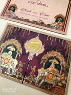 KLB941 Maroon Elephant Door Style Padded Thick Wedding Card (2 Page & Couple Name Acrylic)