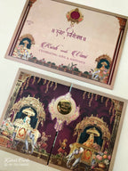 KLB941 Maroon Elephant Door Style Padded Thick Wedding Card (2 Page & Couple Name Acrylic)
