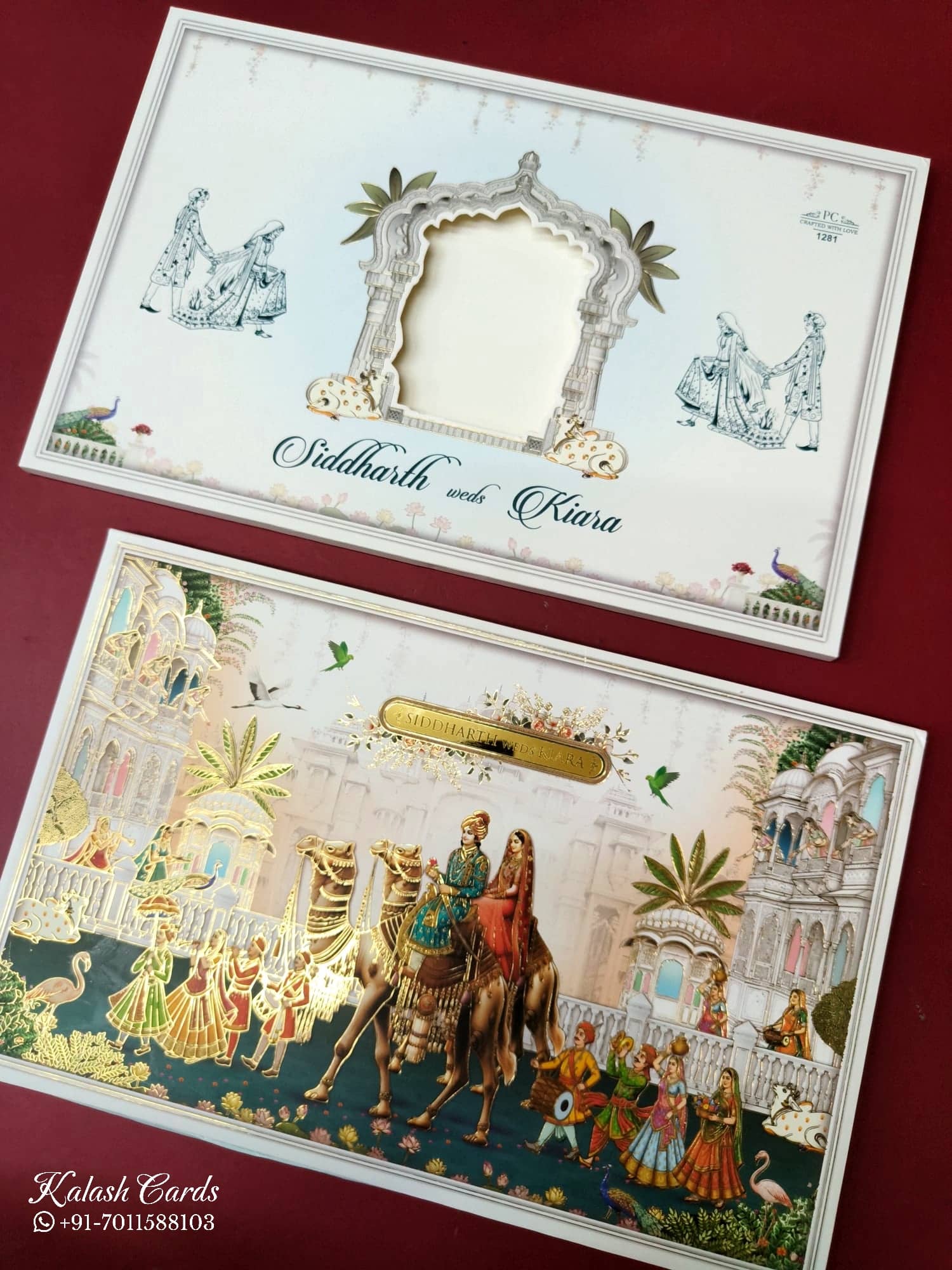 KLB946 Royal Blue Royal Fort Barat Padded Thick Wedding Card (2 Page & Couple Name Acrylic)