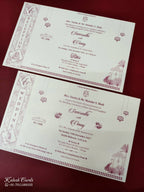 KLB949 White Royal Arch Embossed Padded Thick Wedding Card (2 Page & Couple Name Wooden Plate)