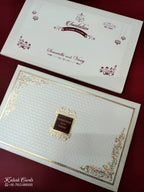 KLB950 White Floral Padded Thick Wedding Card (2 Page & Couple Name Wooden Plate)