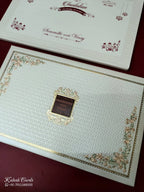 KLB950 White Floral Padded Thick Wedding Card (2 Page & Couple Name Wooden Plate)