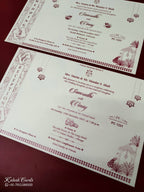 KLB950 White Floral Padded Thick Wedding Card (2 Page & Couple Name Wooden Plate)