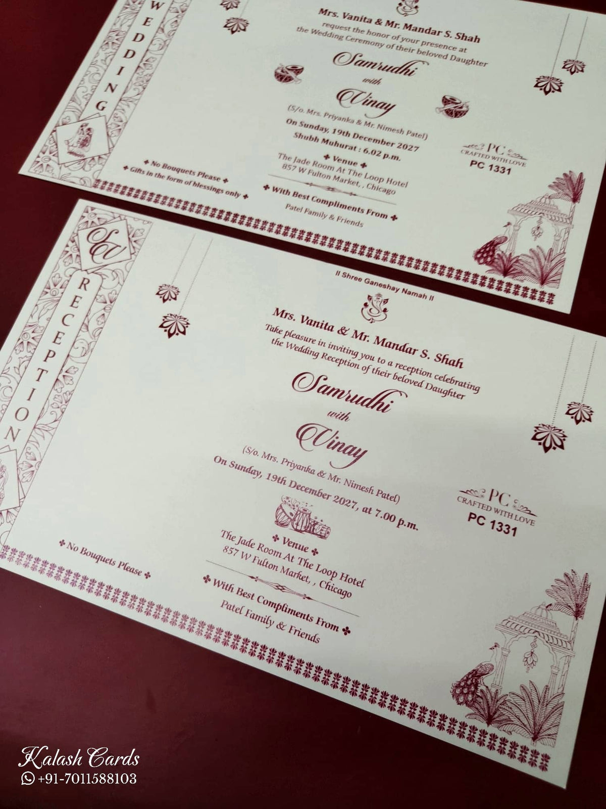 KLB950 White Floral Padded Thick Wedding Card (2 Page & Couple Name Wooden Plate)