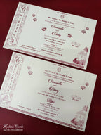 KLB950 White Floral Padded Thick Wedding Card (2 Page & Couple Name Wooden Plate)
