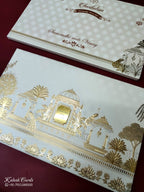 KLB951 White Royal Fort Padded Thick Wedding Card (2 Page & Couple Name Acrylic)