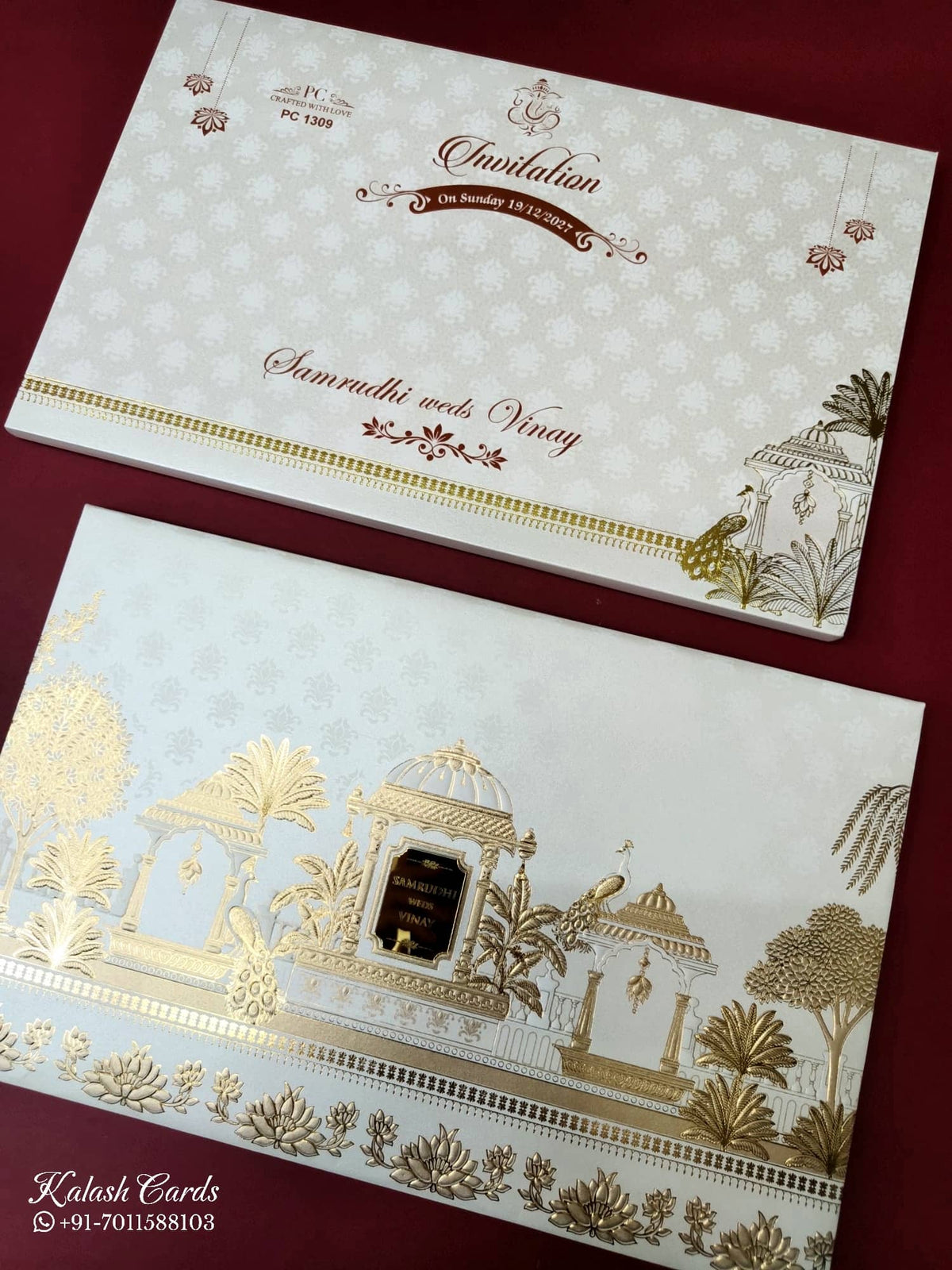 KLB951 White Royal Fort Padded Thick Wedding Card (2 Page & Couple Name Acrylic)