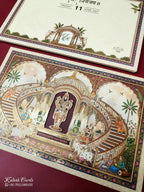 KLB952 Creme Ram Temple Padded Thick Wedding Card (2 Page & Couple Name Wooden Plate)