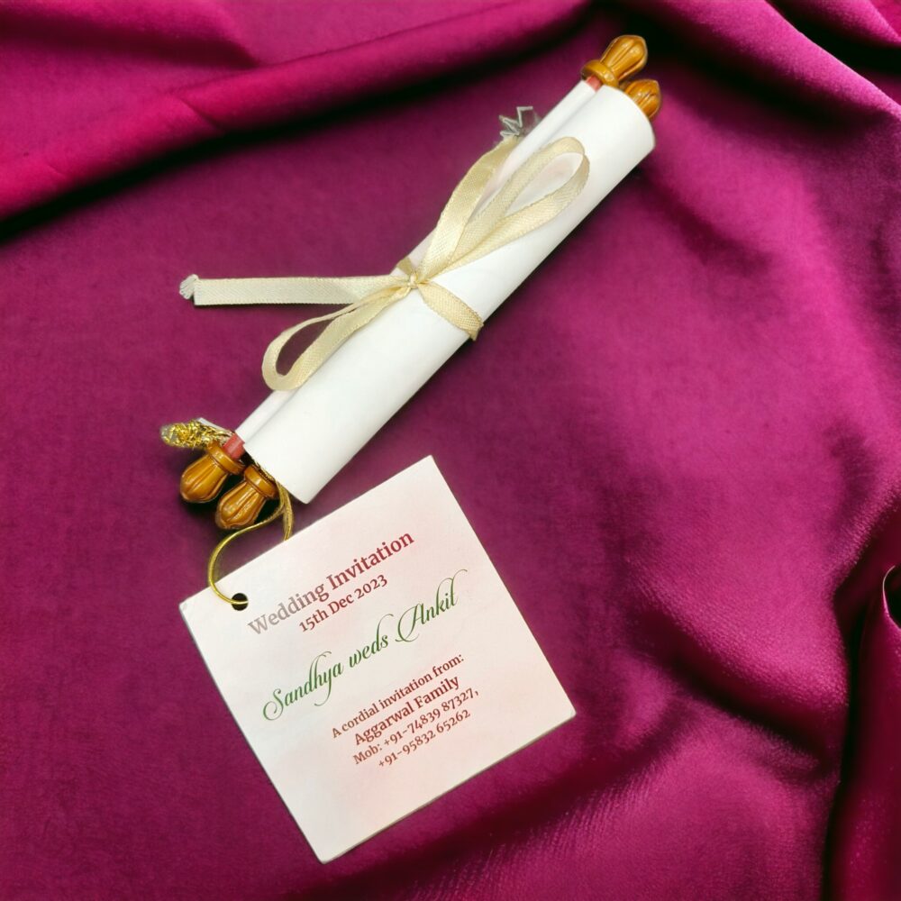 KL2106 Paper Scroll Wedding Card with Tag - Kalash Cards