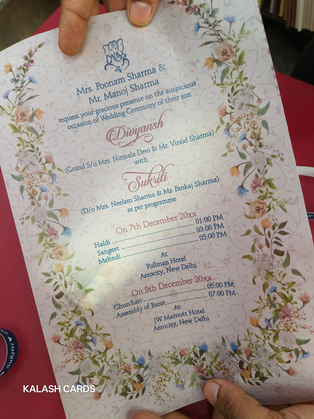 KL2152 Luxury Translucent Scroll Wedding Card with Matching Box Cover and Personalised Band-Kalash Cards