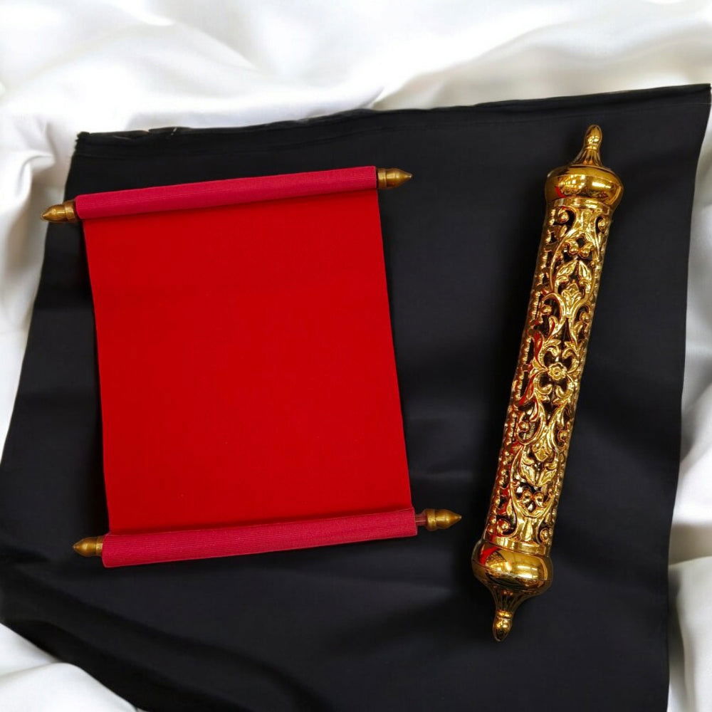 KL26 Velvet Fabric Scroll Wedding Card with Designer Plastic Holder - Kalash Cards