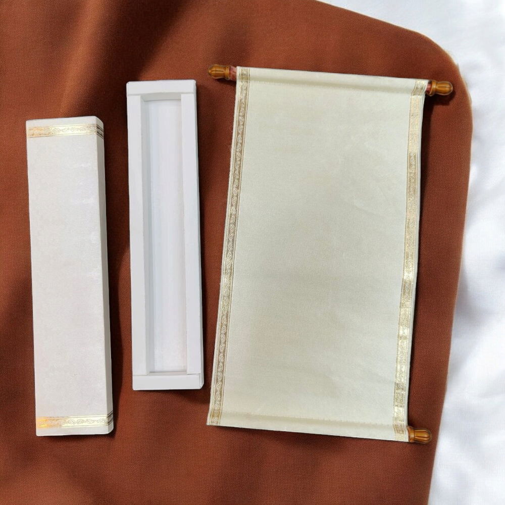KL29 Satin Fabric Scroll Wedding Card with Box - Kalash Cards