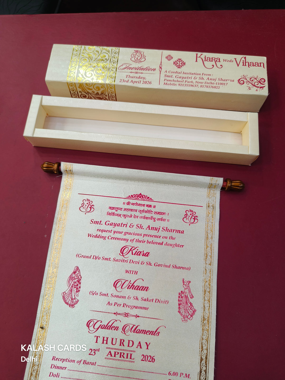 KL35 Satin Fabric Scroll Wedding Card-Kalash Cards