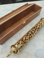 KL27 Velvet Fabric Scroll Wedding Card With Laser Cut Wooden Box and Designer Plastic Holder-Kalash Cards