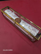 KL32 Floral Border Design Premium Gold Foil Paper Scroll Wedding Card with Luxury Transparent Glass Metal Box-Kalash Cards