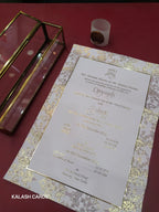 KL32 Floral Border Design Premium Gold Foil Paper Scroll Wedding Card with Luxury Transparent Glass Metal Box-Kalash Cards