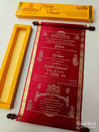 KLS304 Satin Fabric Scroll Wedding Card with Box-Kalash Cards