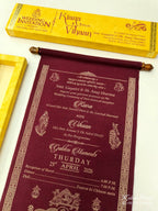 KLS306 Velvet Fabric Scroll Wedding Card with Box-Kalash Cards