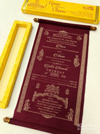 KLS306 Velvet Fabric Scroll Wedding Card with Box-Kalash Cards