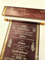 KLS307 Satin Fabric Scroll Wedding Card with Box-Kalash Cards
