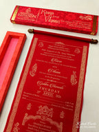KLS313 Velvet Fabric Scroll Wedding Card with Box-Kalash Cards