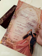 KLS344 Dulha Dulhan Design Maroon Color Translucent Scroll Wedding Card