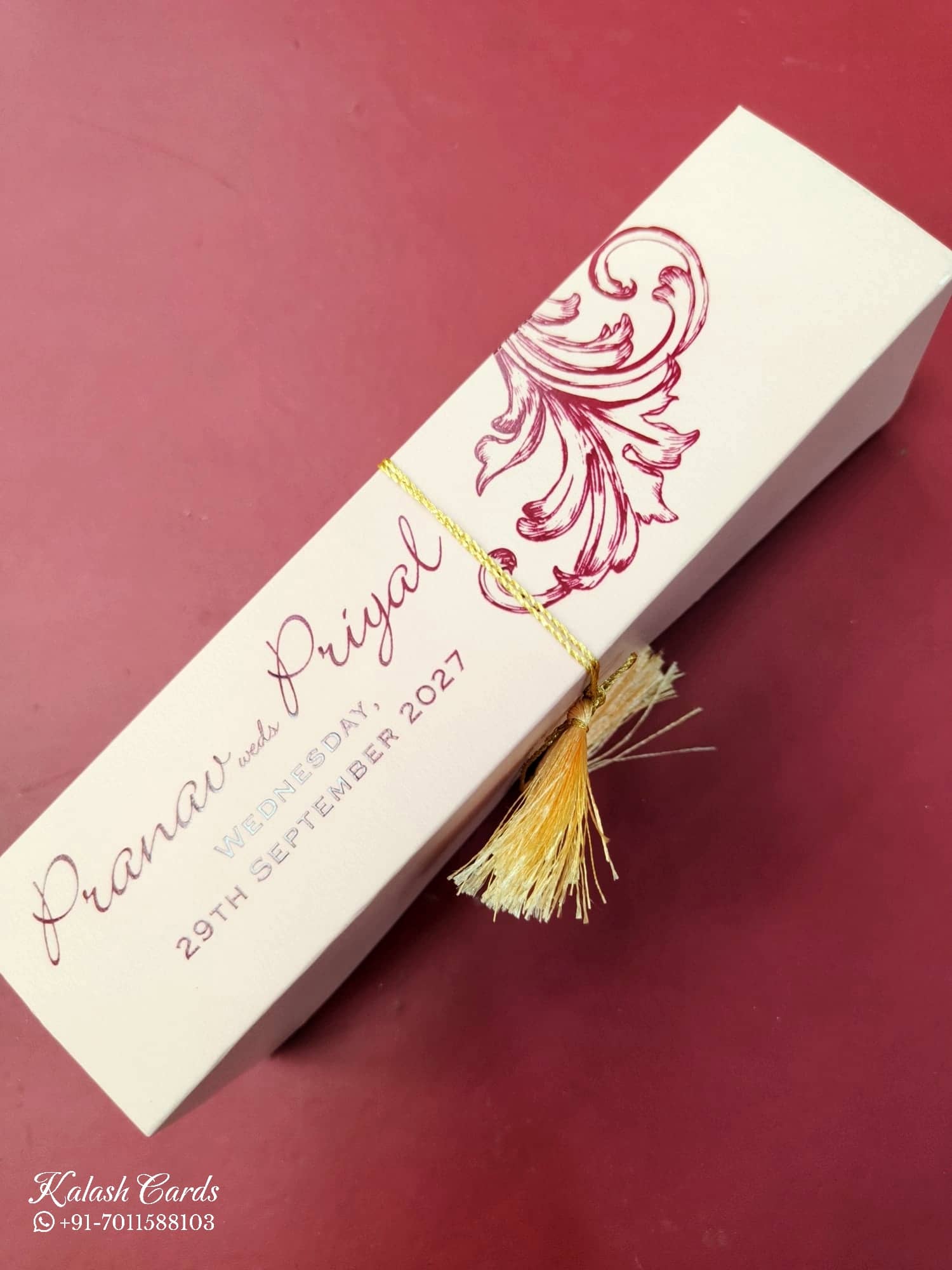KLS345 Rose Floral Design Pink Color Translucent Scroll Wedding Card
