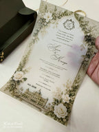 KLS346 Royal Fort Design Green Color Translucent Scroll Wedding Card