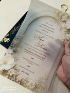 KLS347 Floral Design Blue Green Color Translucent Scroll Wedding Card