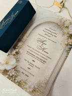 KLS347 Floral Design Blue Green Color Translucent Scroll Wedding Card