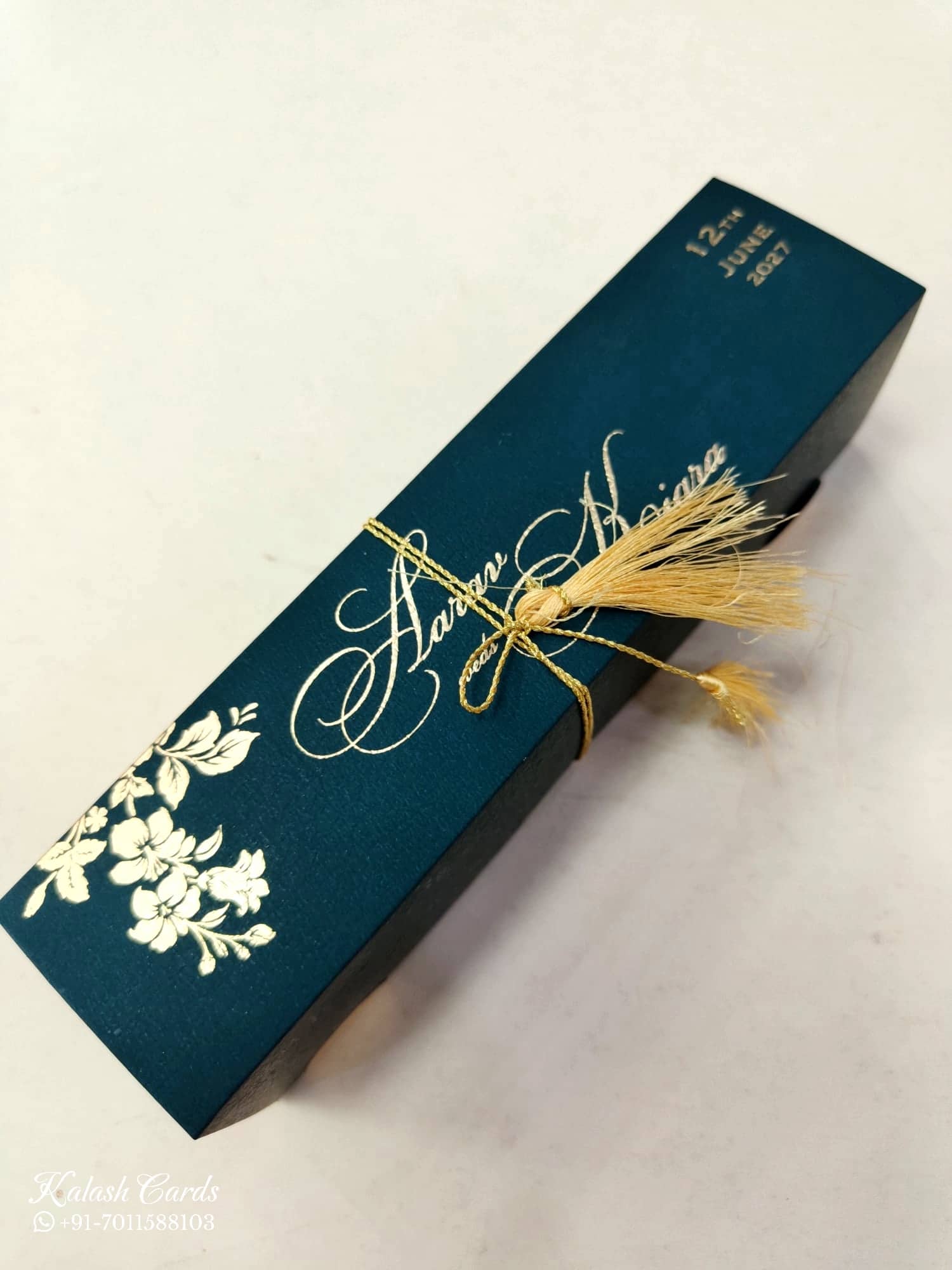 KLS347 Floral Design Blue Green Color Translucent Scroll Wedding Card