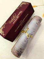 KLS349 Dulha Dulhan Design Maroon Color Translucent Scroll Wedding Card
