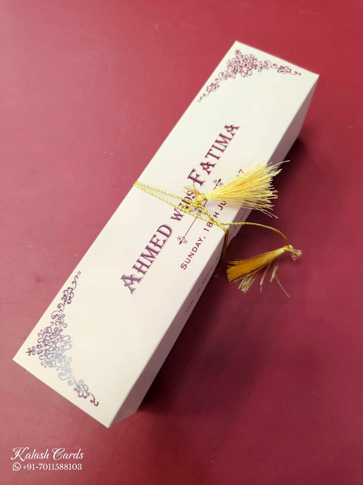 KLS351 Floral Design Pink Purple Color Translucent Scroll Wedding Card