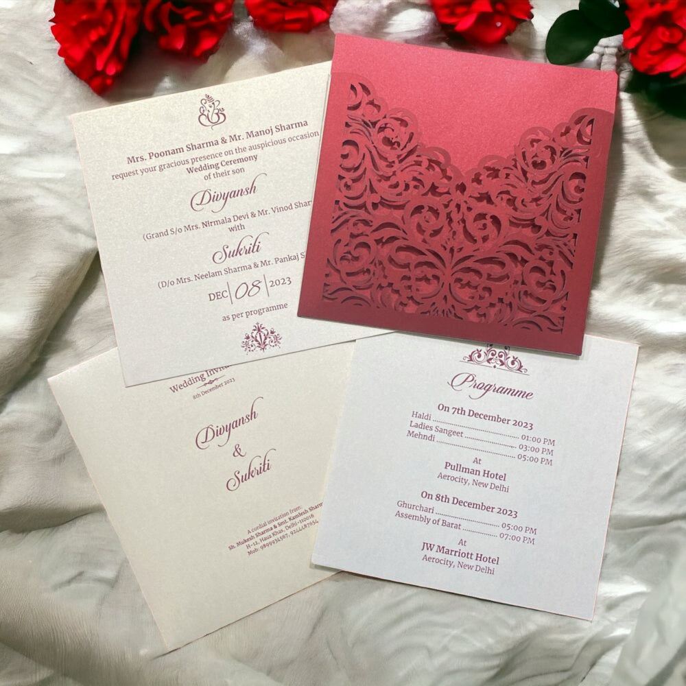 KL8002-1 Laser Cut Paper Wedding Card - Kalash Cards