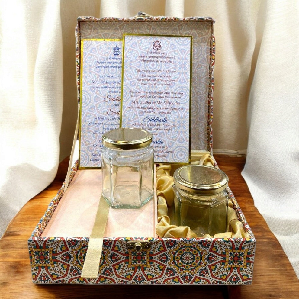 KL2044S1B Royal Pattern MDF Luxury Wedding Gift Box with 2 Printed Card Inserts (2 Jars)-Kalash Cards