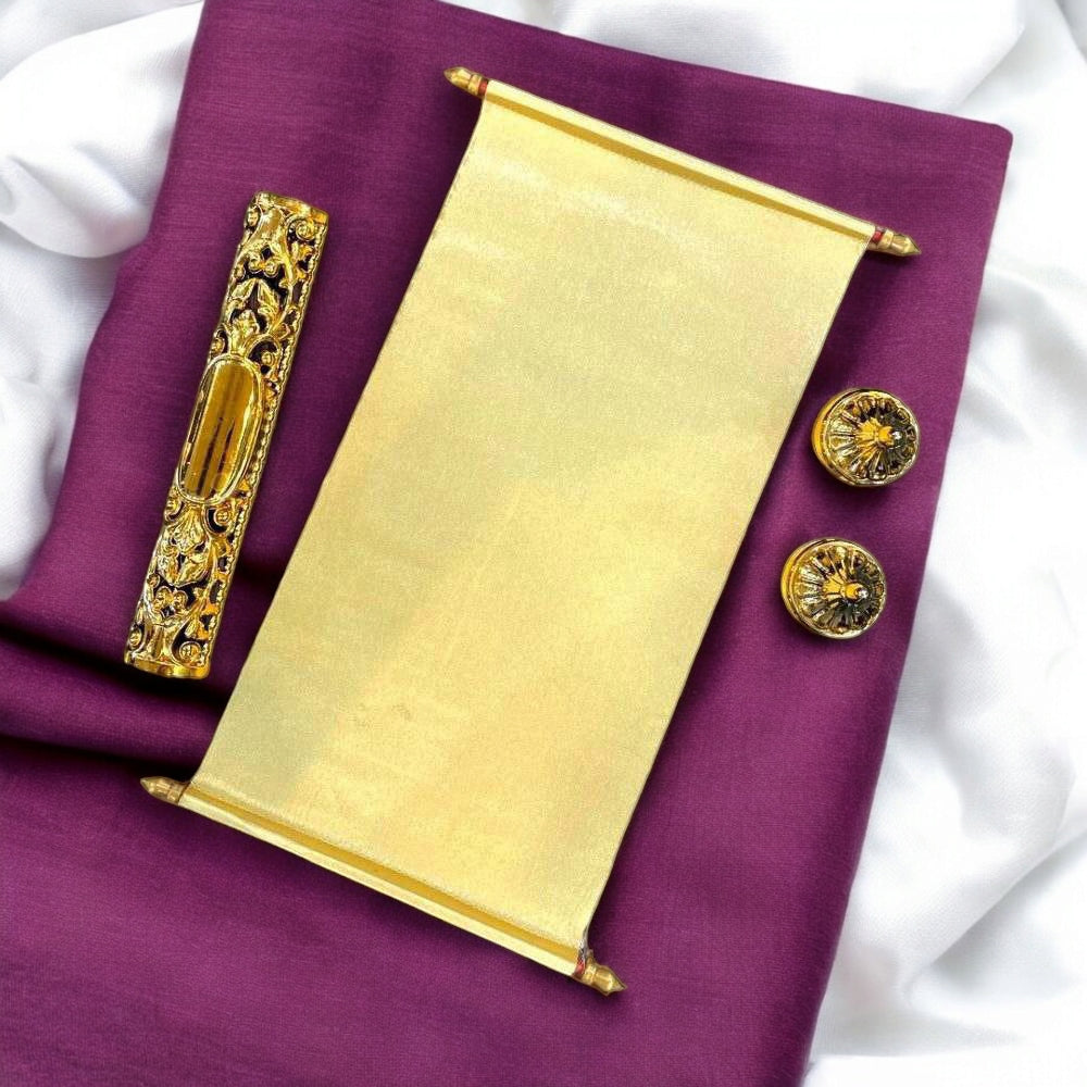 KL1 Satin Fabric Scroll Wedding Card With Designer Plastic Holder-Kalash Cards