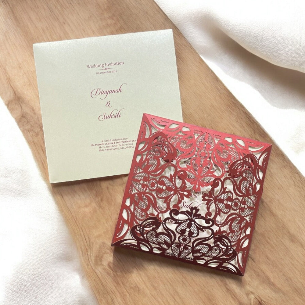 KL8016-1 Laser Cut Paper Wedding Card with 2 Card Inserts & 1 Envelope-Kalash Cards