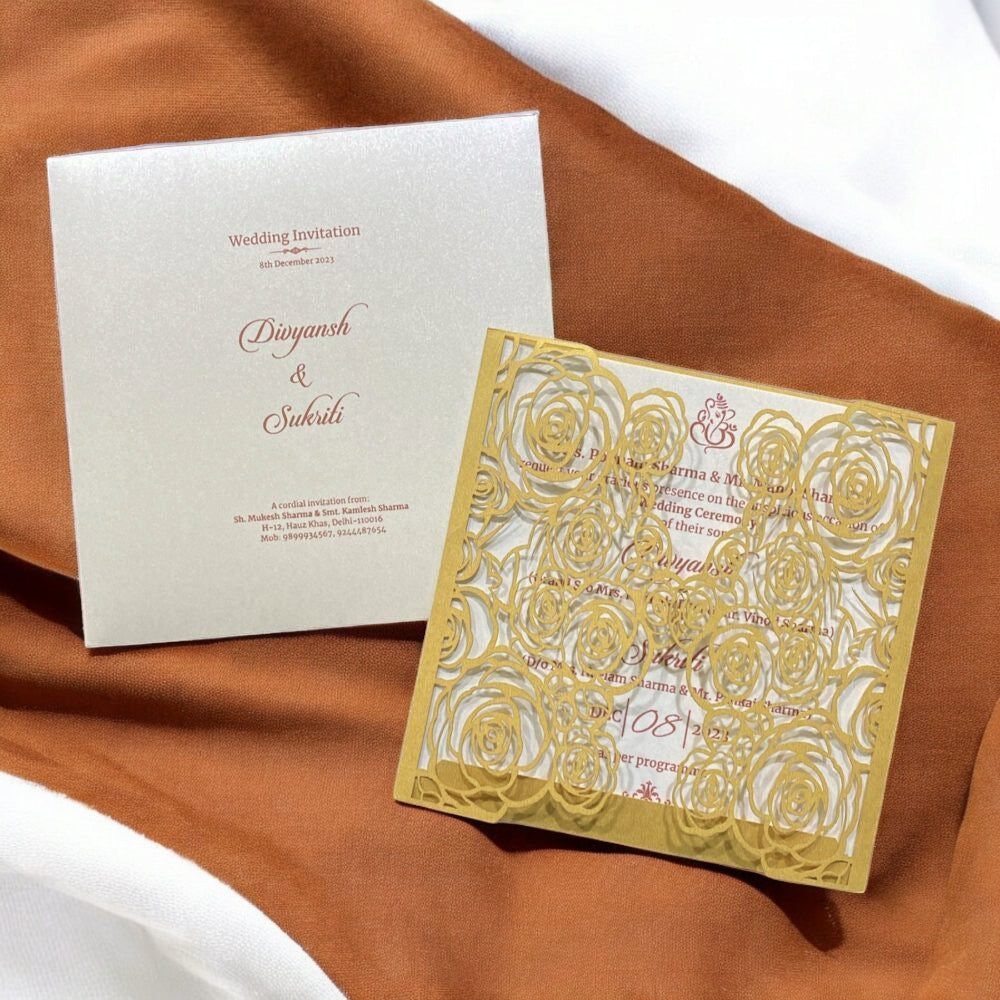 KL8015-3 Laser Cut Paper Wedding Card with 2 Card Inserts & 1 Envelope-Kalash Cards