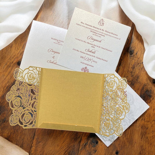 KL8015-3 Laser Cut Paper Wedding Card with 2 Card Inserts & 1 Envelope-Kalash Cards