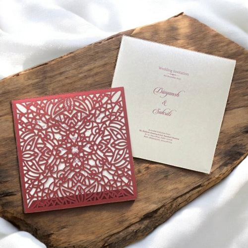 KL8012-1 Laser Cut Paper Wedding Card with 2 Card Inserts & 1 Envelope-Kalash Cards