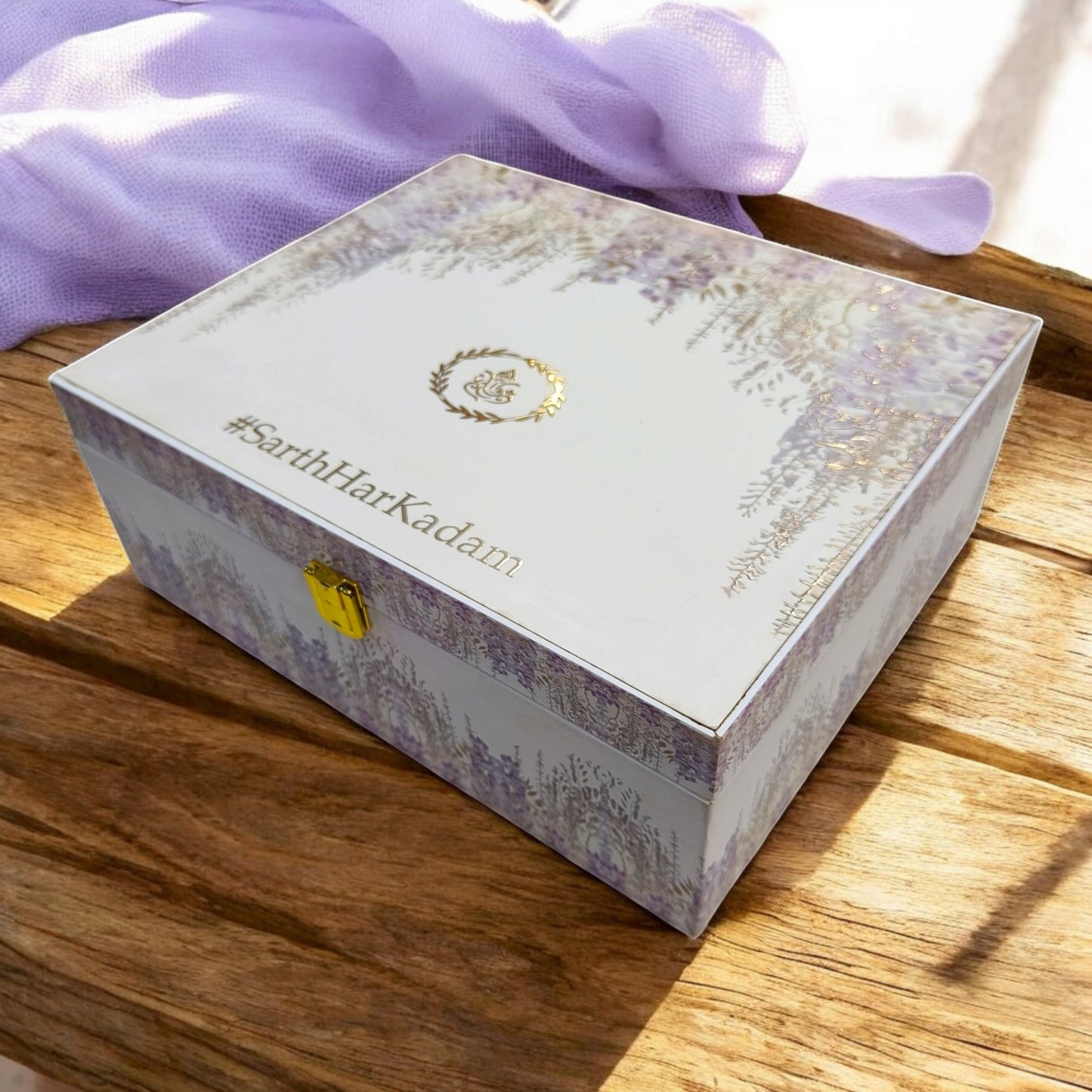 KL9012B Designer Purple Flower Luxury MDF Gift Box with 2 Foil Print Inserts (2 Jars)-Kalash Cards