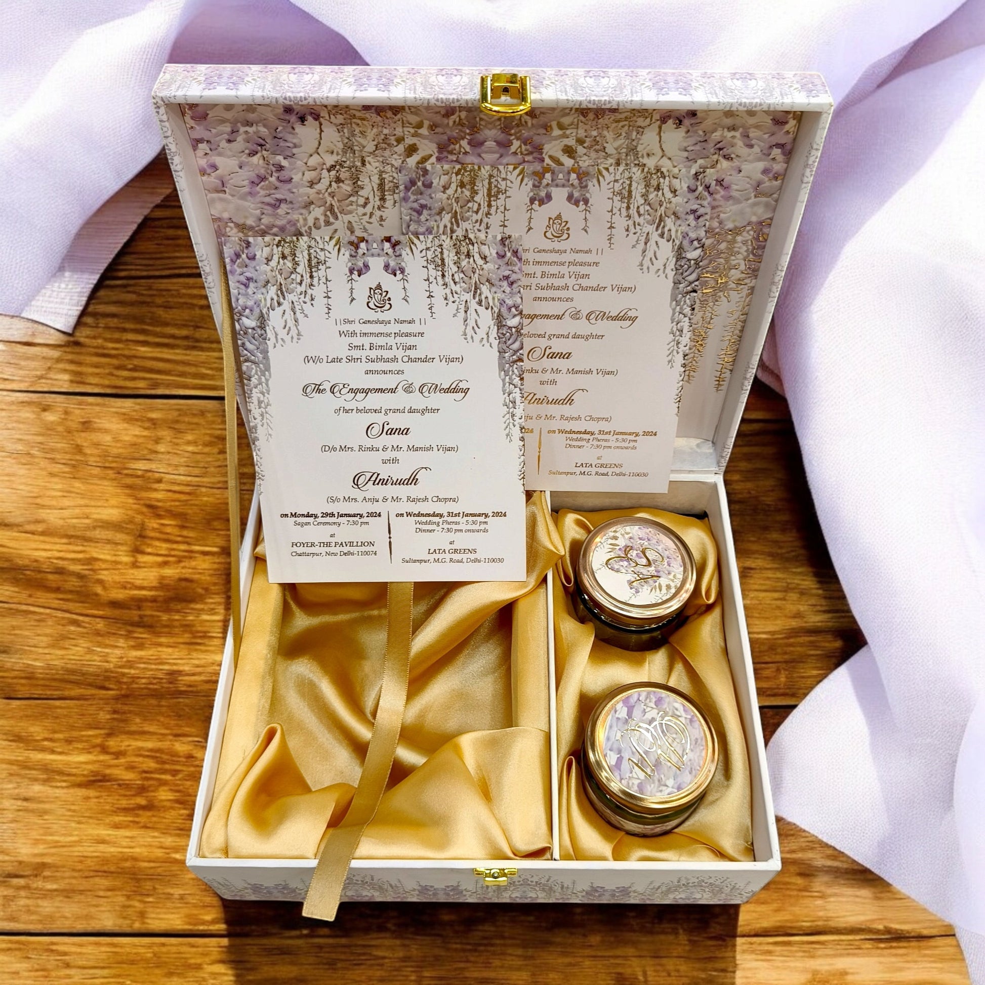 KL9012B Designer Purple Flower Luxury MDF Gift Box with 2 Foil Print Inserts (2 Jars)-Kalash Cards