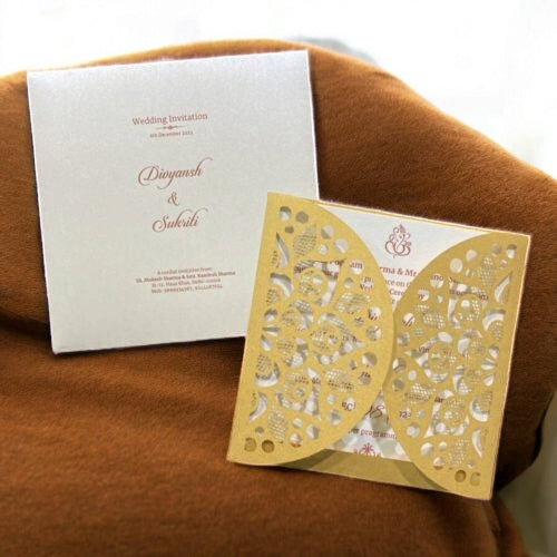 KL8010-3 Laser Cut Paper Wedding Card with 2 Card Inserts & 1 Envelope-Kalash Cards